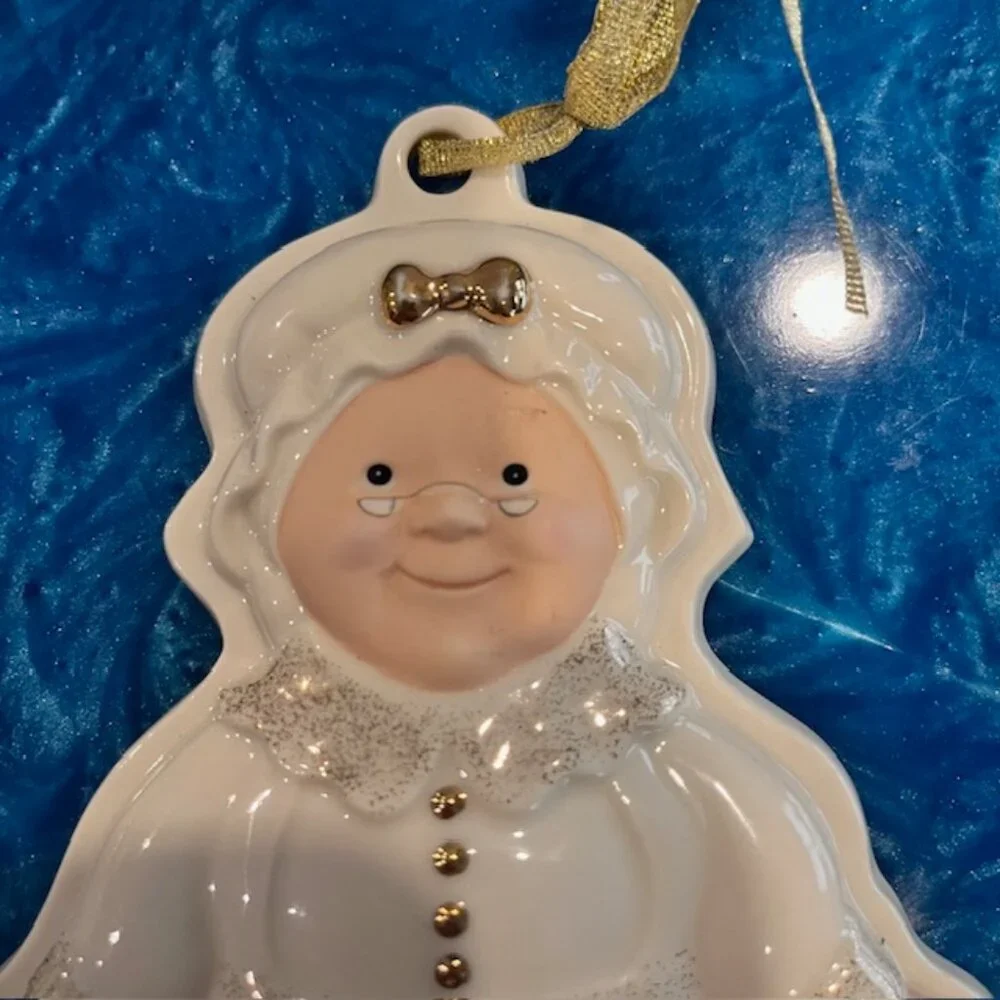 Set of Lenox Ceramic Santa & Mrs Claus Cookie Mold Ornaments